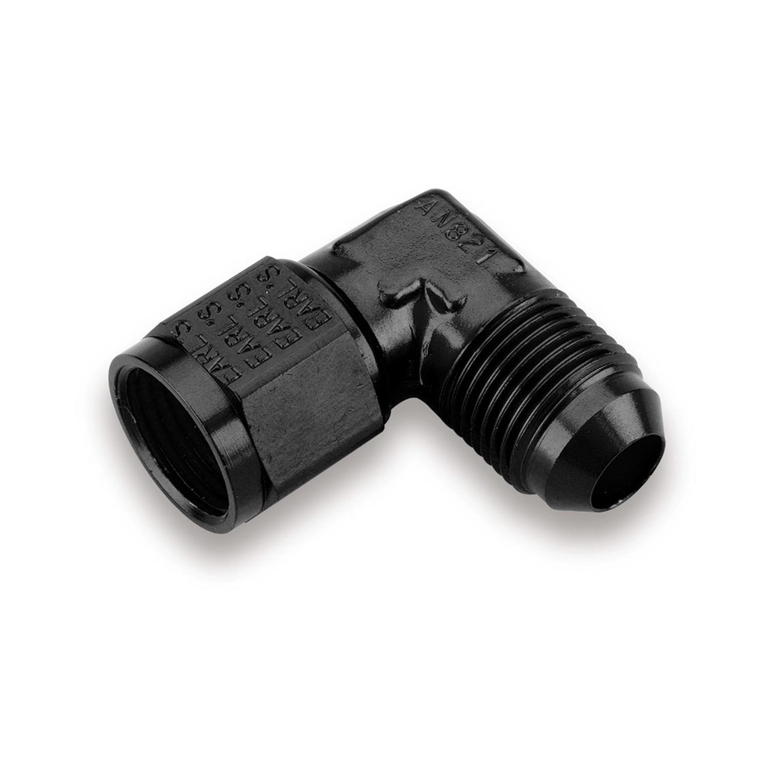 Earl's Performance Couplers AT921106ERL Fitting, Coupler, Union, AN to AN, 90 Degree, Aluminum, Black Anodized, -6 AN, -6 AN, Swivel, Each