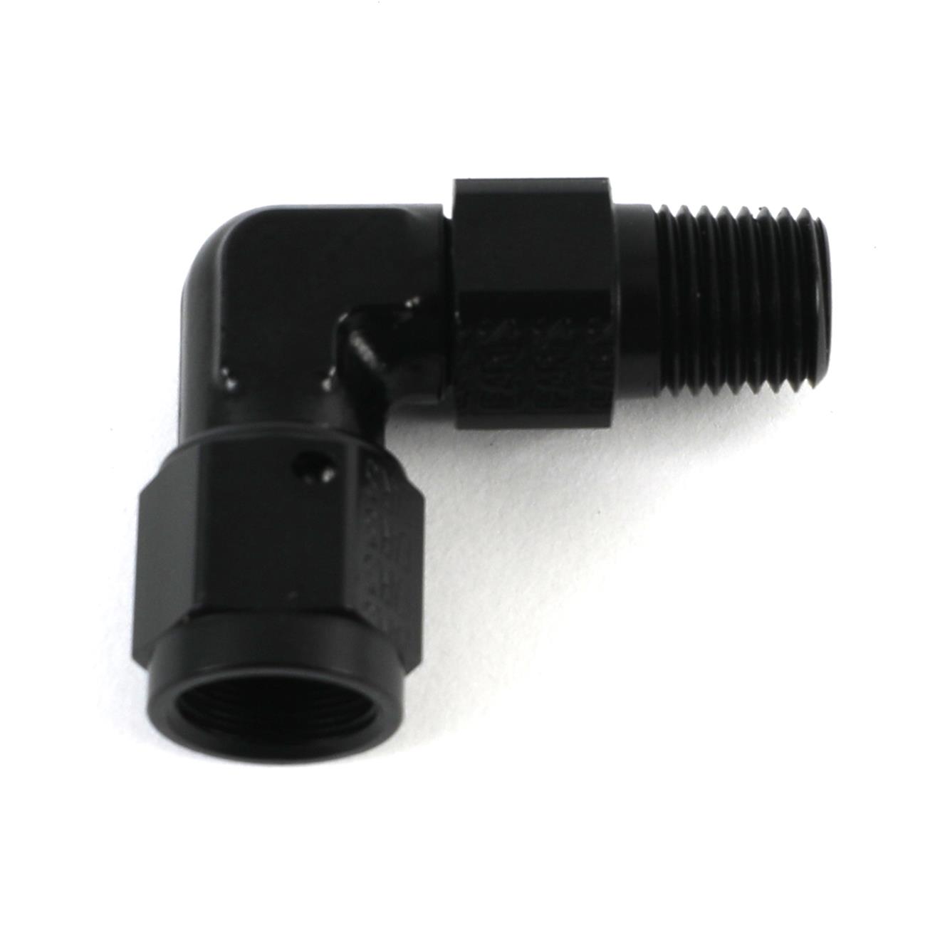 Earl's Performance AN to NPT Adapter Fittings AT923106ERL Fitting, Adapter, NPT, 90 Degree, Aluminum, Black Anodized, -6 AN, 1/4 in. NPT, Swivel, Each thumbnail 2