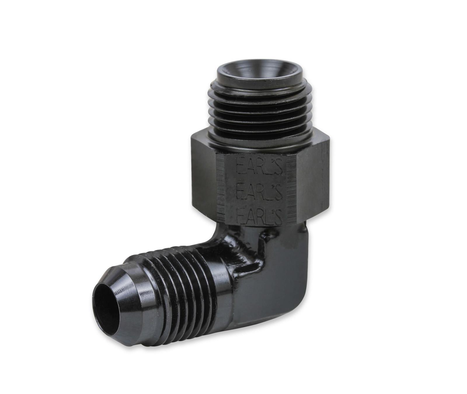 Earl's Performance AN to Inverted Flare Adapter Fittings AT949096ERL Fitting, Adapter, Flare, 90 Degree, Aluminum, Black Anodized, -6 AN, 5/8-18 in. Flare, Swivel, Each
