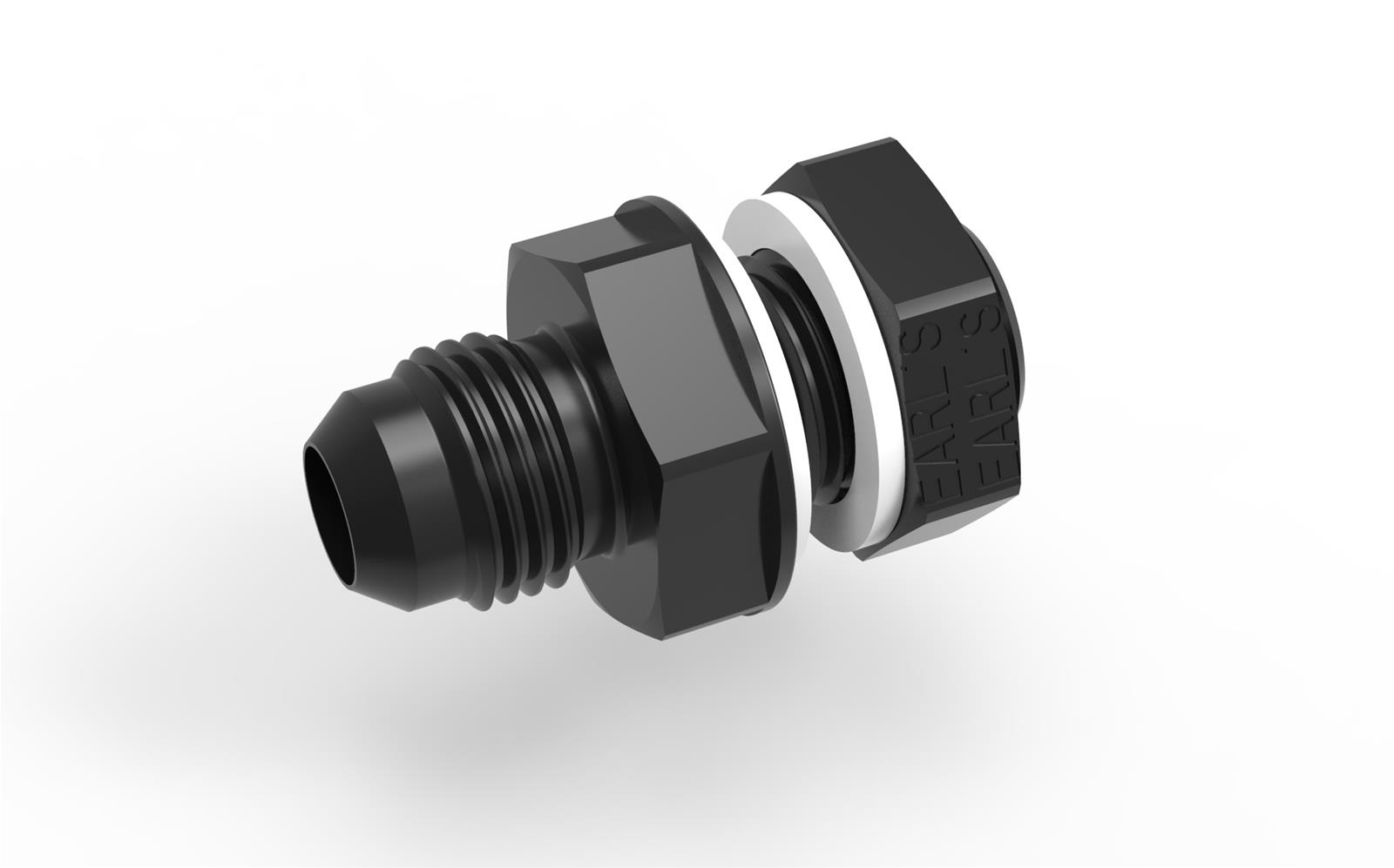 Earl's Performance Bulkhead Adapter Fittings AT983806ERL Fitting, Fuel Cell, Male Bulkhead, -6 AN, Straight, Aluminum, Black Anodized, Each