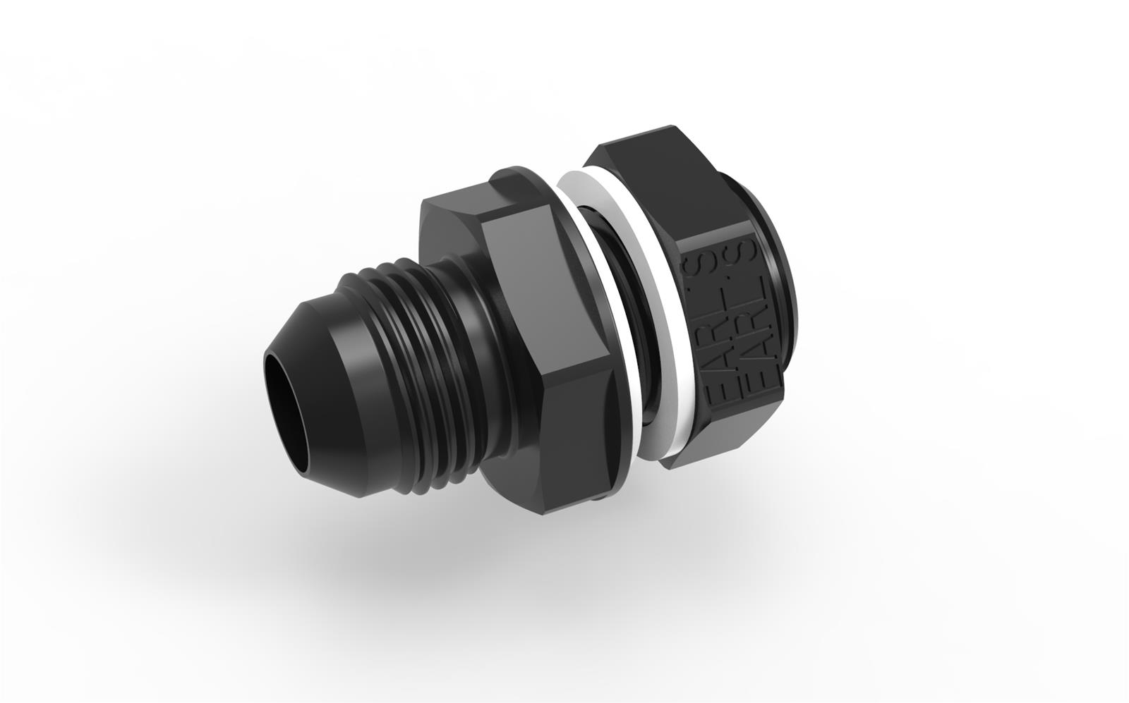 Earl's Performance Bulkhead Adapter Fittings AT983808ERL Fitting, Fuel Cell, Male Bulkhead, -8 AN, Straight, Aluminum, Black Anodized, Each