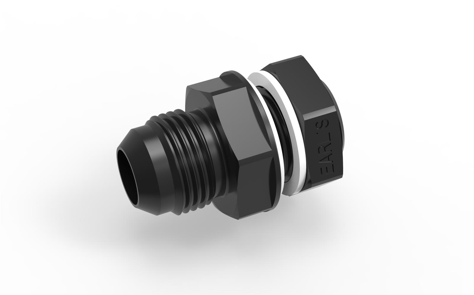 Earl's Performance Bulkhead Adapter Fittings AT983810ERL Fitting, Fuel Cell, Male Bulkhead, -10 AN, Straight, Aluminum, Black Anodized, Each