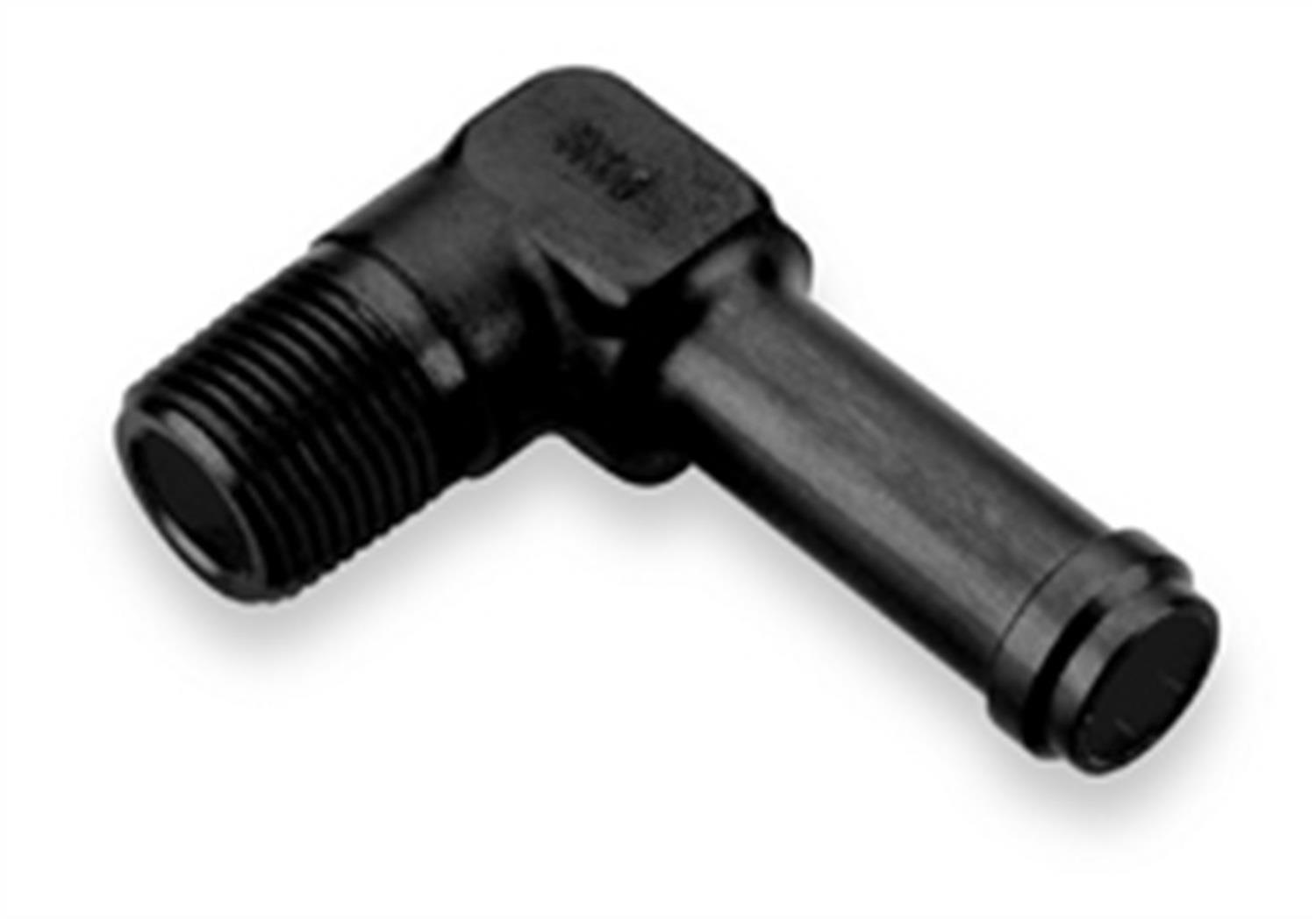 Earl's Performance Hose Barb to Pipe Thread Adapters AT984210ERL Fitting, Adapter, NPT Barb, 90 Degree, Aluminum, Black Anodized, 1/2 in. NPT, 5/8 in. Barb, Each