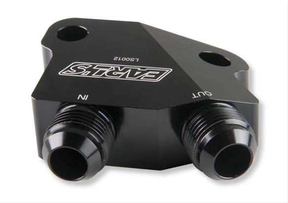 Earl's Performance Oil Cooler Adapters LS0012ERL Adapter, Right Angle, -10 AN Inlet, -10 AN Outlet, Billet Aluminum, Black Anodized, Hardware, Each thumbnail 6