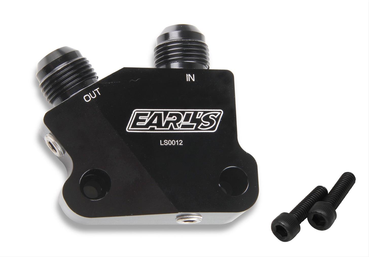Earl's Performance Oil Cooler Adapters LS0012ERL Adapter, Right Angle, -10 AN Inlet, -10 AN Outlet, Billet Aluminum, Black Anodized, Hardware, Each thumbnail 2