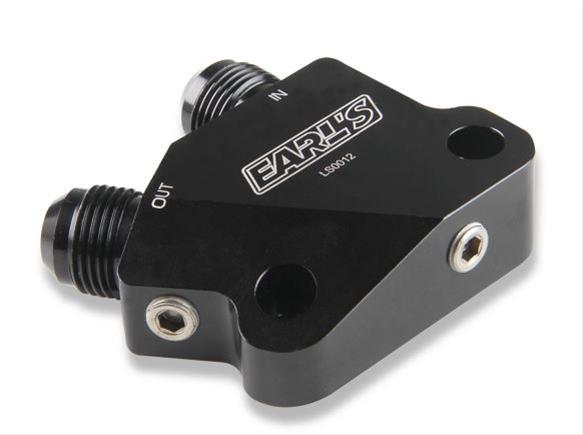 Earl's Performance Oil Cooler Adapters LS0012ERL Adapter, Right Angle, -10 AN Inlet, -10 AN Outlet, Billet Aluminum, Black Anodized, Hardware, Each thumbnail 4