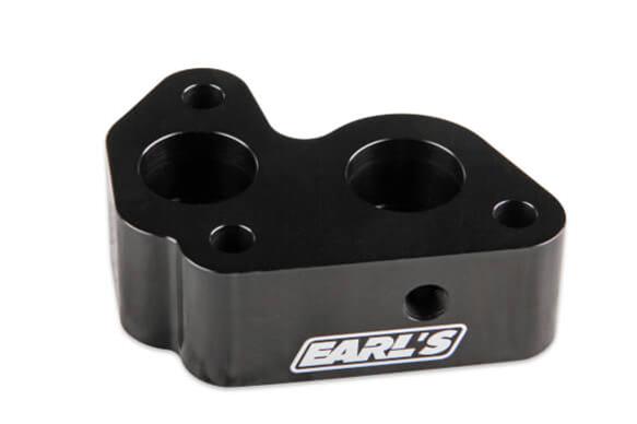 Earl's Performance Electric Water Pump Block Adapters LS0022ERL Port Adapters, Billet Aluminum, Black Anodized, Four -12AN Female Ports, Gaskets, Bolts, Chevrolet, LS, Pair thumbnail 3