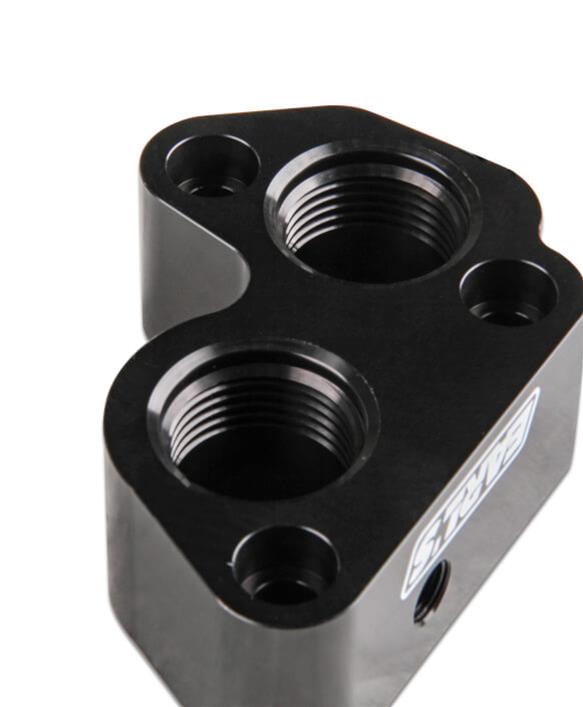 Earl's Performance Electric Water Pump Block Adapters LS0022ERL Port Adapters, Billet Aluminum, Black Anodized, Four -12AN Female Ports, Gaskets, Bolts, Chevrolet, LS, Pair