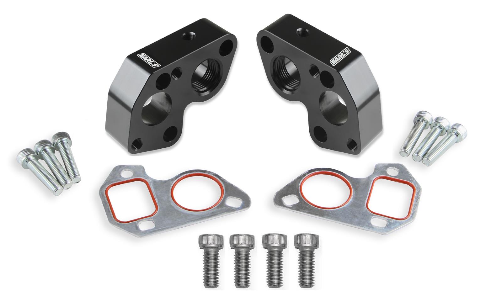 Earl's Performance Electric Water Pump Block Adapters LS0025ERL Adapters, Billet Aluminum, Black Anodized, Chevrolet, Big to LS Engine, Pair thumbnail 7