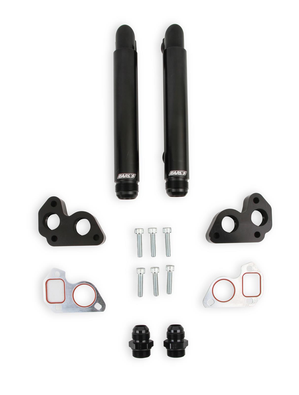 Earl's Performance Remote Electric Water Pump Plumbing Kits LS0040ERL Plumbing, -16 AN Fittings, -12 AN O-ring Blocks, Billet Aluminum, Black, Chevy, LS, Kit thumbnail 3