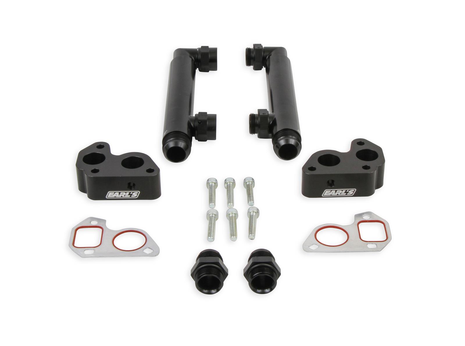 Earl's Performance Remote Electric Water Pump Plumbing Kits LS0040ERL Plumbing, -16 AN Fittings, -12 AN O-ring Blocks, Billet Aluminum, Black, Chevy, LS, Kit thumbnail 2