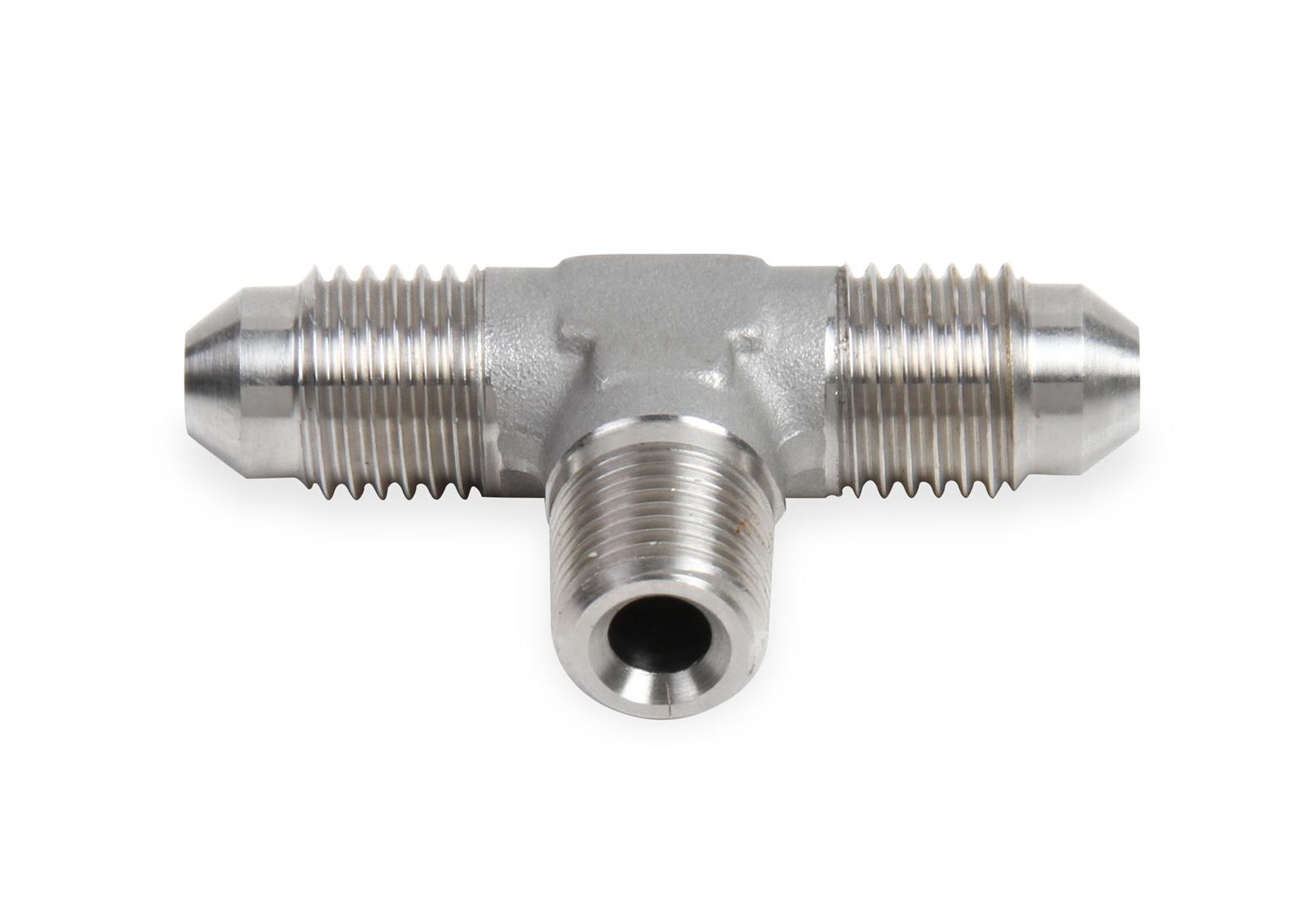 Earl's Performance Tee Adapter Fittings SS982506ERL Fittings, Fittings, Stainless Steel, Natural, 1/4 in. NPT Male NPT, -6 AN Male AN, -6 AN Male AN, Each