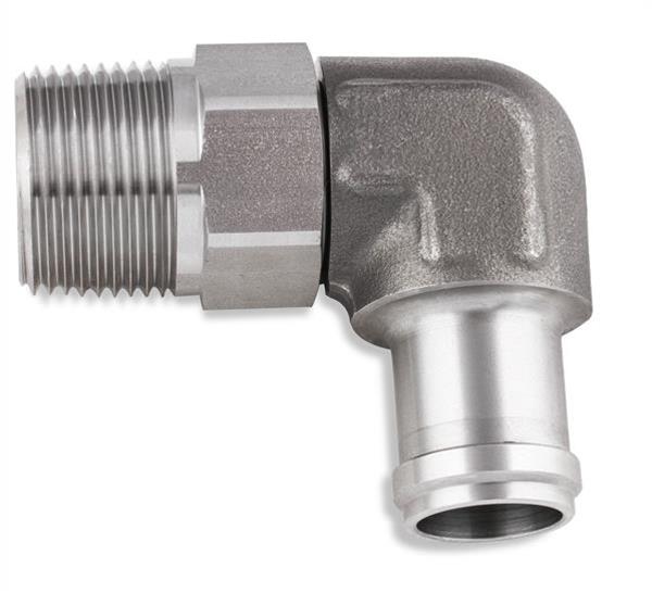 Earl's Performance Hose Barb to Pipe Thread Adapters SS988409ERL Fitting, Adapter, NPT Barb, 90 Degree, Stainless Steel, Natural, 5/8 in., 3/4 in., Swivel, Each thumbnail 2