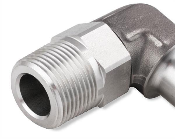 Earl's Performance Hose Barb to Pipe Thread Adapters SS988409ERL Fitting, Adapter, NPT Barb, 90 Degree, Stainless Steel, Natural, 5/8 in., 3/4 in., Swivel, Each thumbnail 3