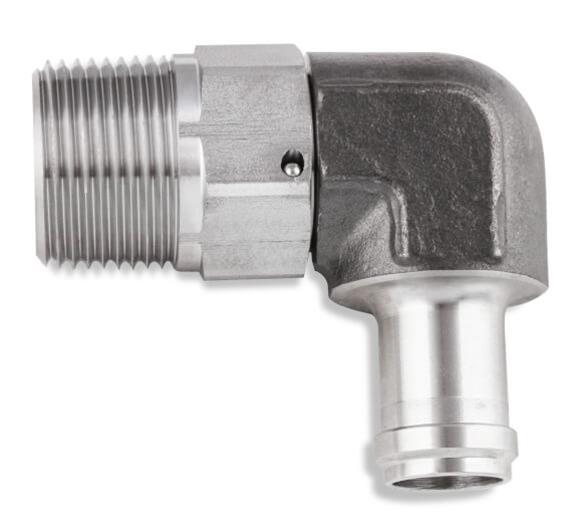 Earl's Performance Hose Barb to Pipe Thread Adapters SS988410ERL Fitting, Adapter, NPT Barb, 90 Degree, Stainless Steel, Natural, 5/8 in., 1/2 in., Swivel, Each thumbnail 2
