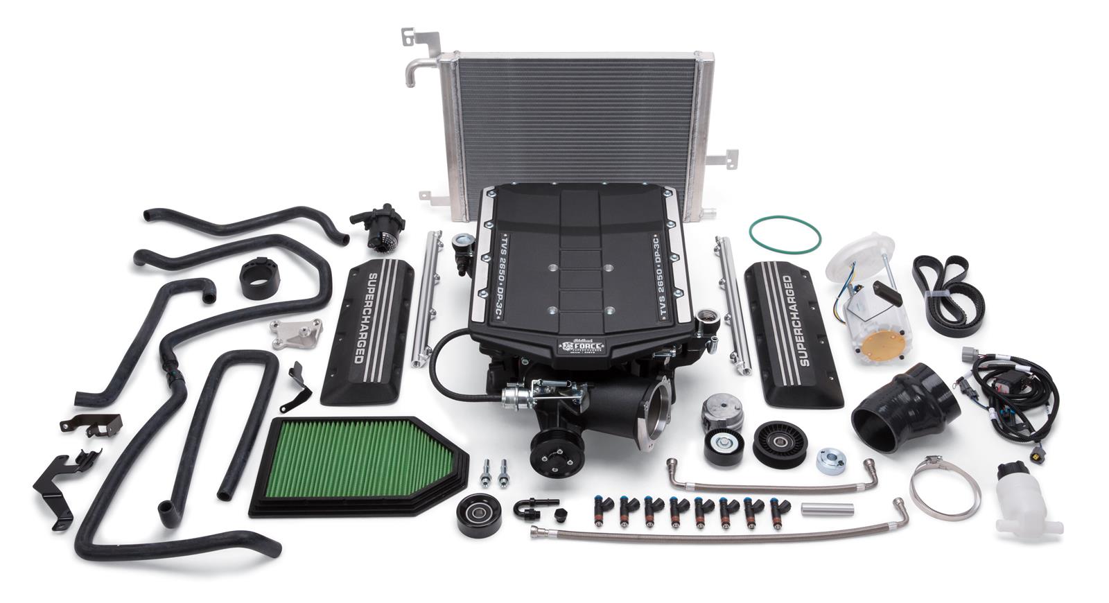 Edelbrock E-Force Chrysler Stage 1 Street Legal Supercharger Systems 15356 System, Street, Roots, Black Powdercoated, Intercooler, with Tuner, Jeep, 6.4L, Kit