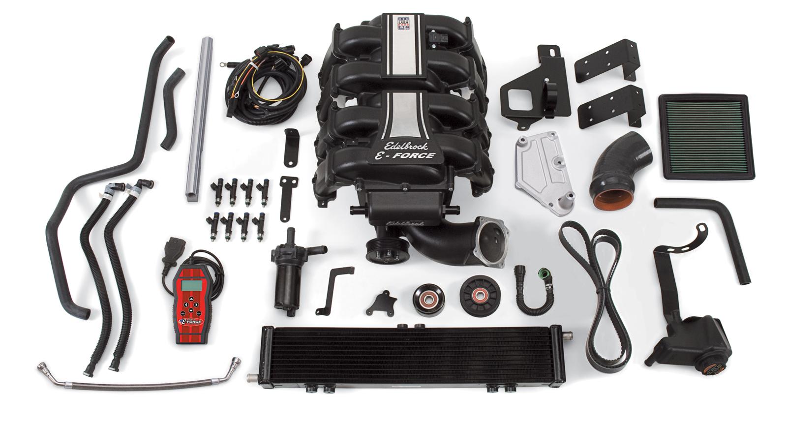 Edelbrock E-Force Ford F-150 Stage 1 Street Legal Supercharger Kits for 2011-2014 - 1584 Supercharger, E-Force, Eaton Gen VI, Serpentine, Black, Intercooler, Ford, 5.0L Modular, Automatic, Kit thumbnail 2