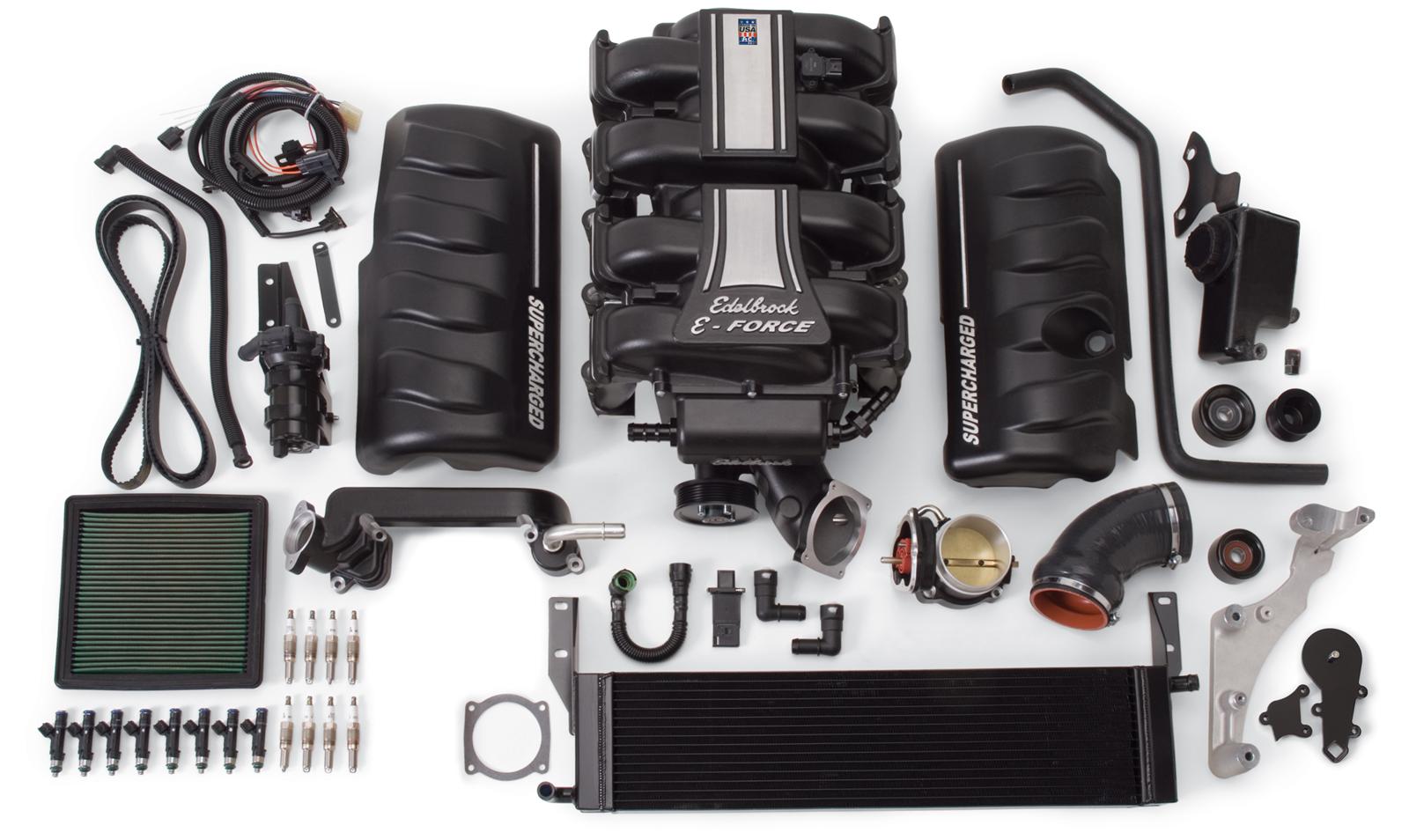 Edelbrock E-Force Mustang Stage 1 Street Legal Supercharger Kits for 2010 MUSTANG - 15890 System, 1, Roots, Black Powdercoated, Intercooler, Ford, 4.6L 3V, Kit