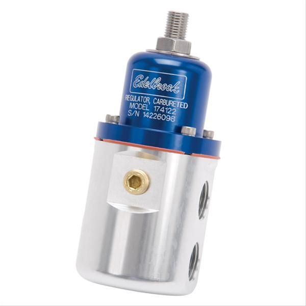 Edelbrock Fuel Pressure Regulator Carbureted 160 GPH 5-10 PSI 3/8In In/Out Returnless Blue/Clear thumbnail 2