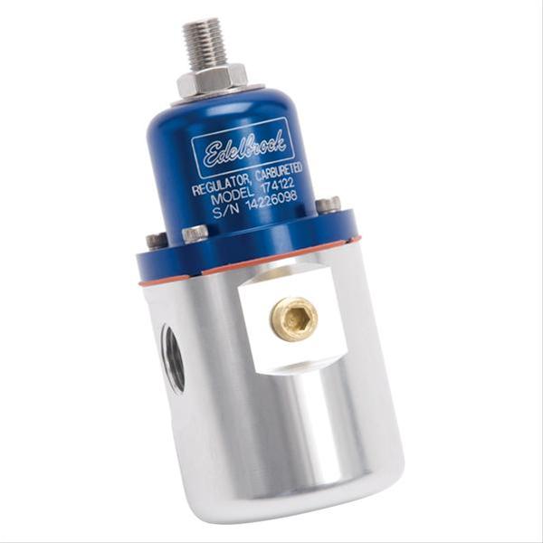 Edelbrock Fuel Pressure Regulator Carbureted 160 GPH 5-10 PSI 3/8In In/Out Returnless Blue/Clear thumbnail 3