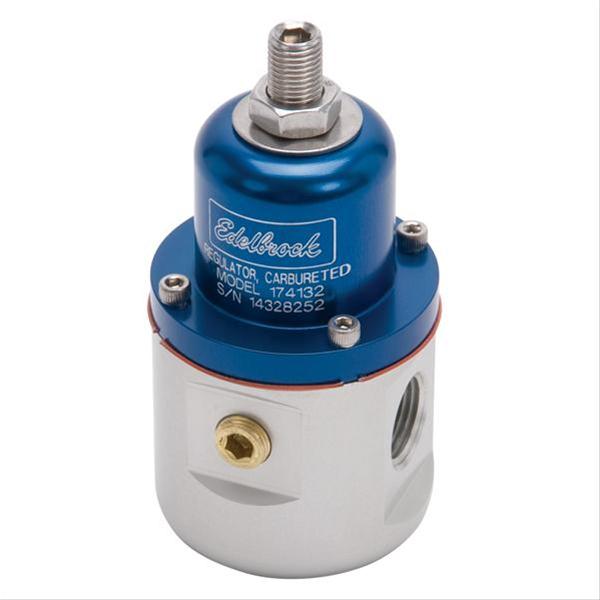 Edelbrock Fuel Pressure Regulator Carbureted 160 GPH 5-10 PSI 3/8In In/Out 3/8In Return Blue/Clear thumbnail 2