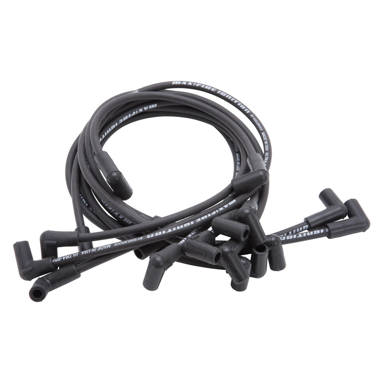 Edelbrock Spark Plug Wire Sets 22718 SPARK PLUG WIRES SBC MAX FIRE SPARK PLUG WIRES PERFORMANCE STOCK STYLE BOOTS 8mm BLACK WIRE, SET OF 9
