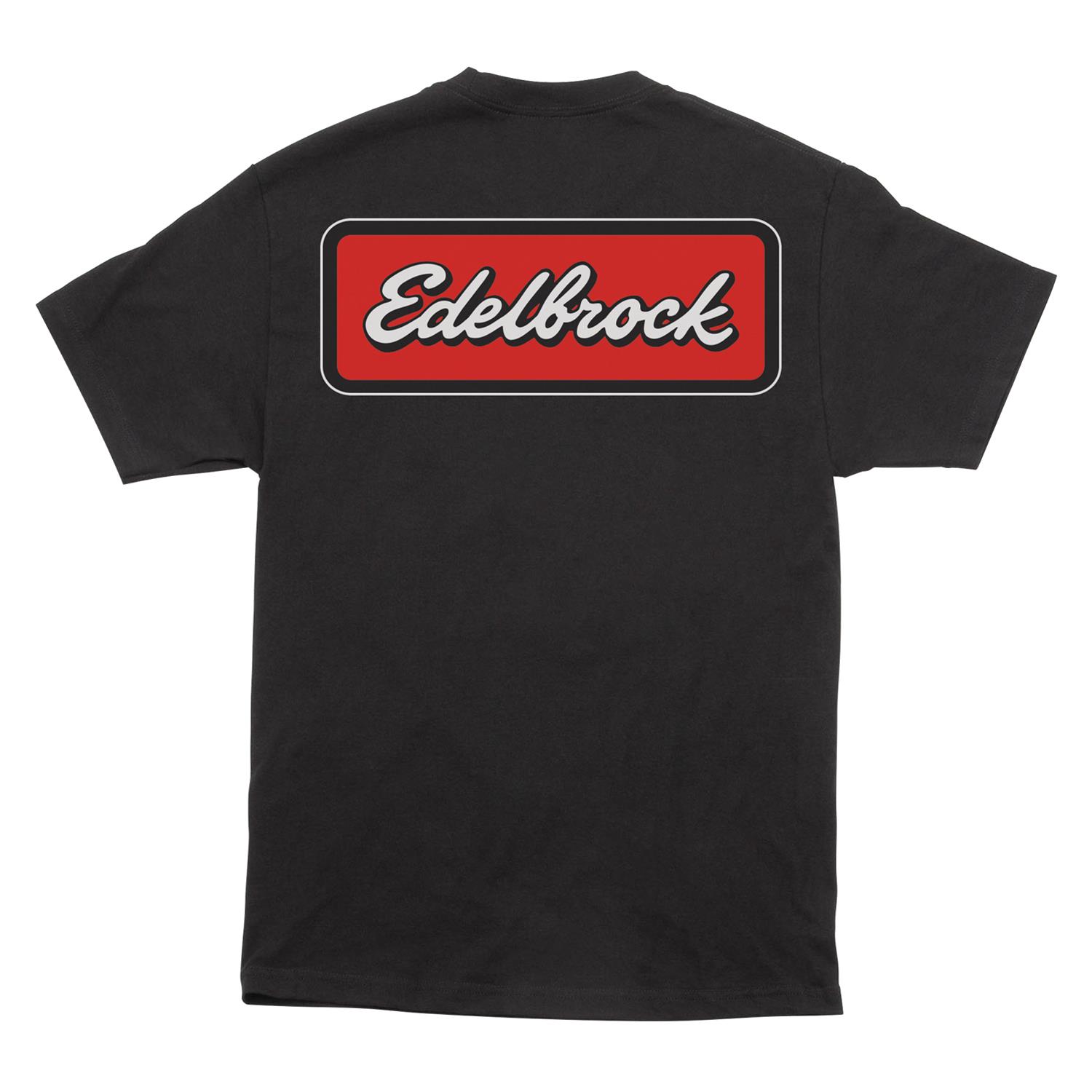 Edelbrock Badge Logo T-Shirts 289062 T-Shirt, Short Sleeve, Cotton, Black, Logo, Men's Large, Each