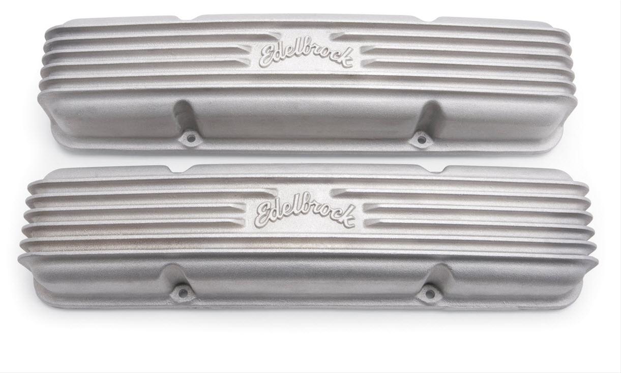 Edelbrock Valve Cover Classic Series Chevrolet 1959-1986 262-400 CI V8 w/ o Breather Holes Satin