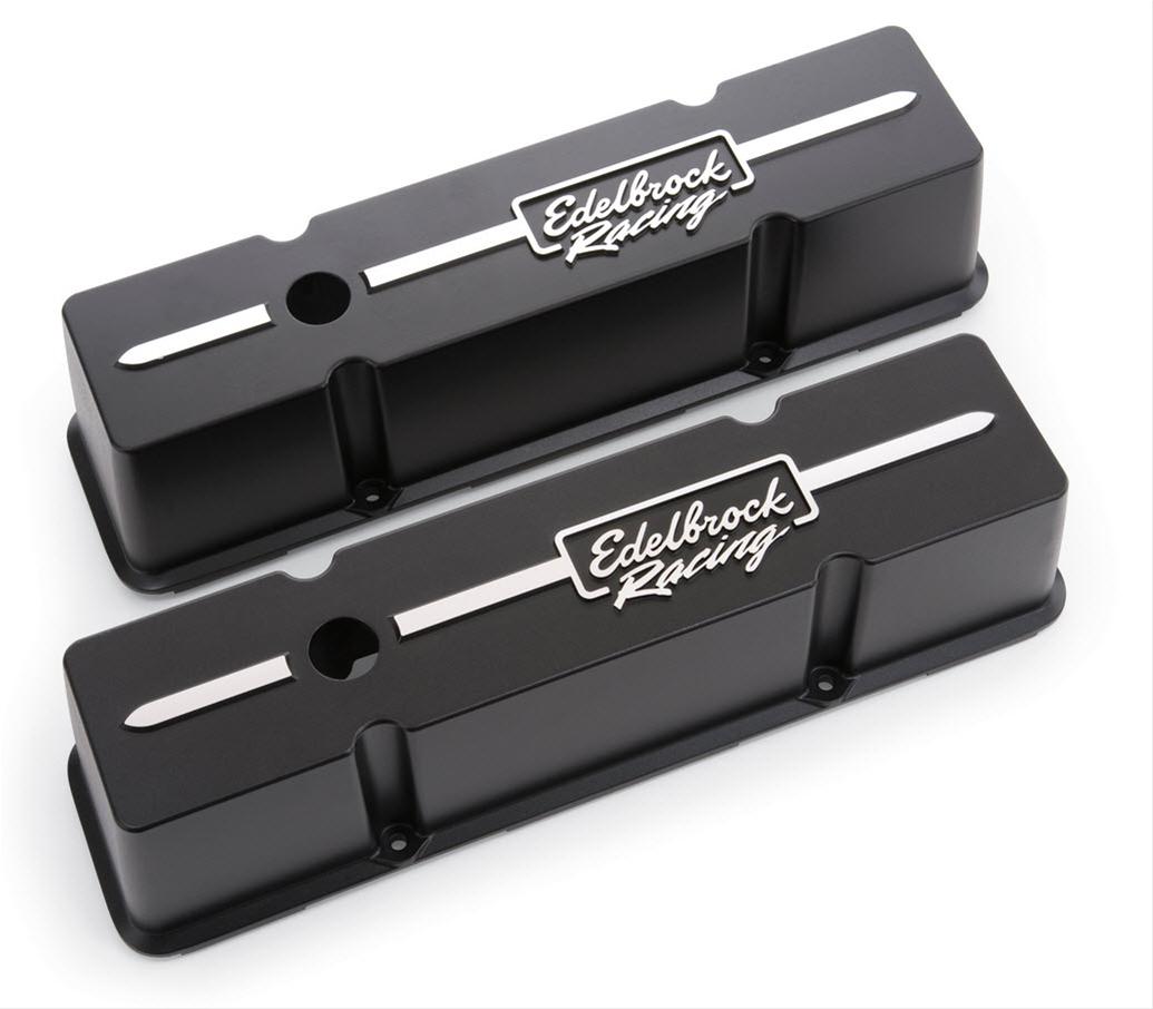 Edelbrock Valve Cover Racing Series Chevrolet 1959-1986 262-400 CI V8 Tall Black thumbnail 2