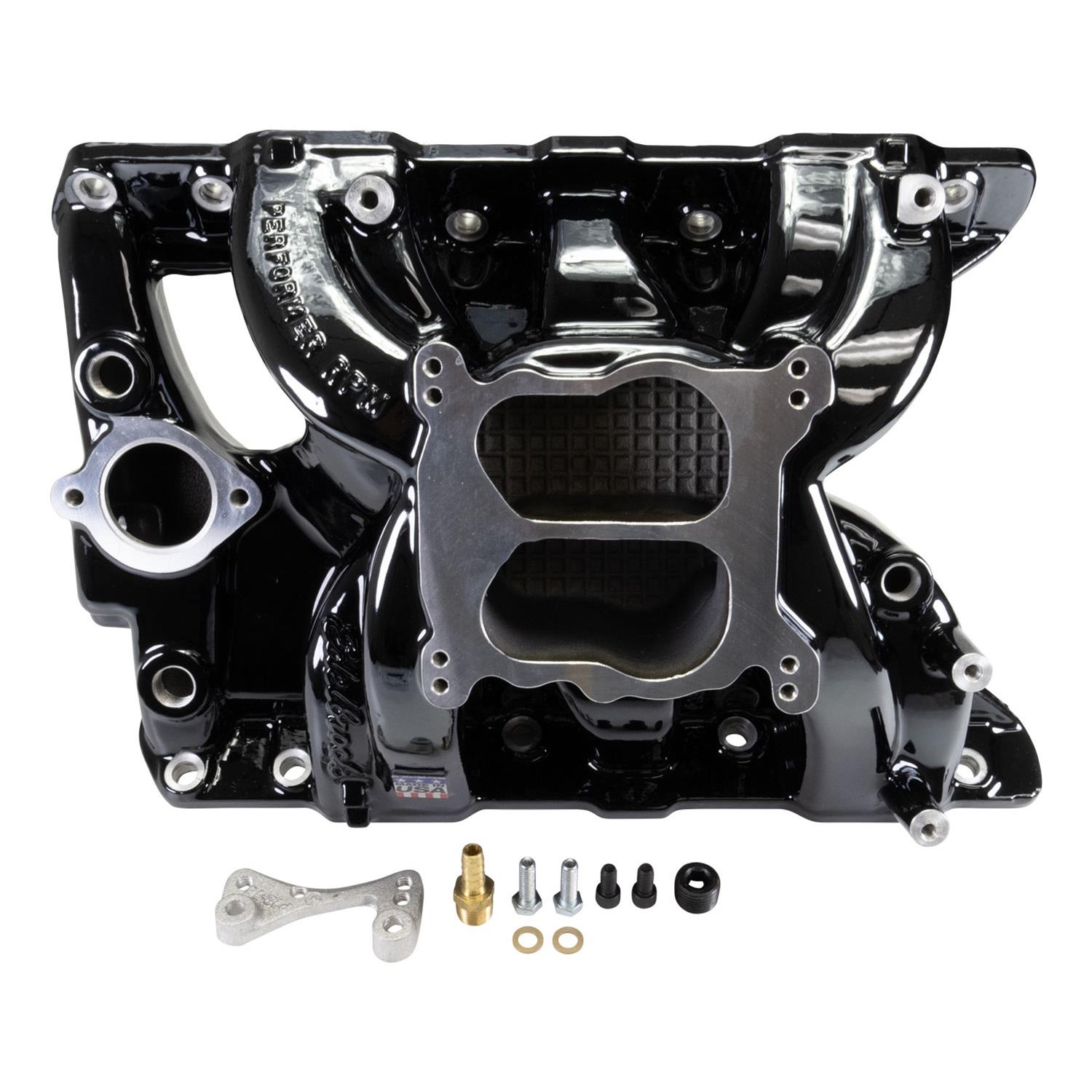 Edelbrock Performer RPM Intake Manifolds 7156-BP Manifold, RPM, Dual Plane, Black Plasma Coated, Natural, Square/Spread Bore, Pontiac, 326-455, Each