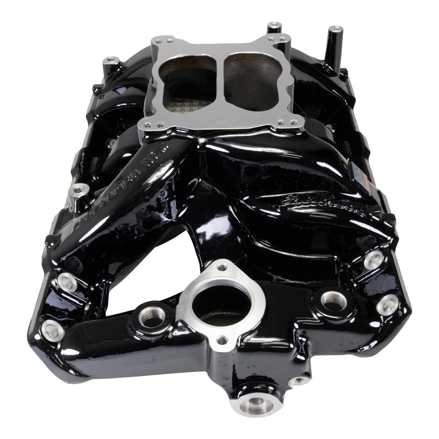 Edelbrock Performer RPM Intake Manifolds 7156-BP Manifold, RPM, Dual Plane, Black Plasma Coated, Natural, Square/Spread Bore, Pontiac, 326-455, Each thumbnail 2