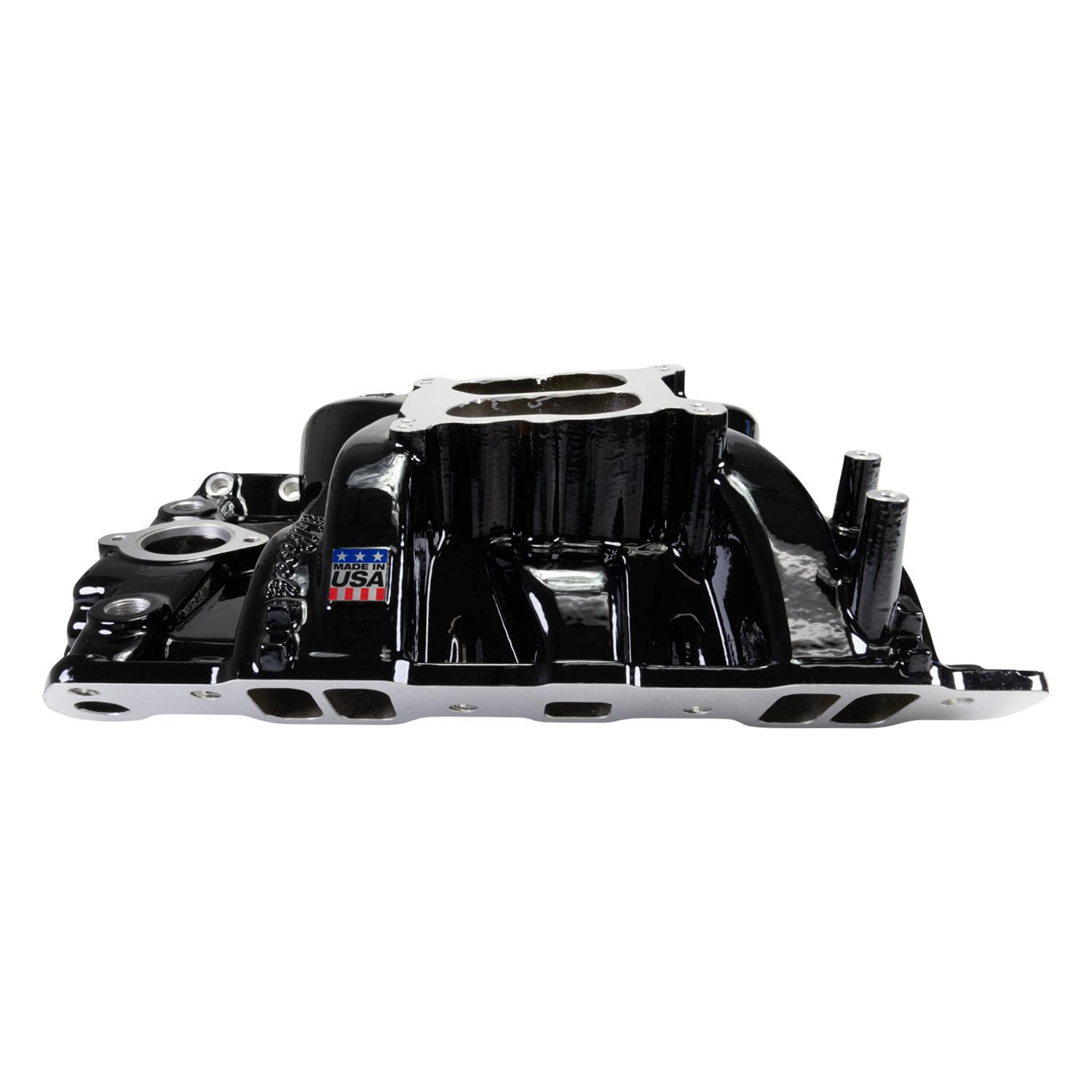 Edelbrock Performer RPM Intake Manifolds 7156-BP Manifold, RPM, Dual Plane, Black Plasma Coated, Natural, Square/Spread Bore, Pontiac, 326-455, Each thumbnail 6