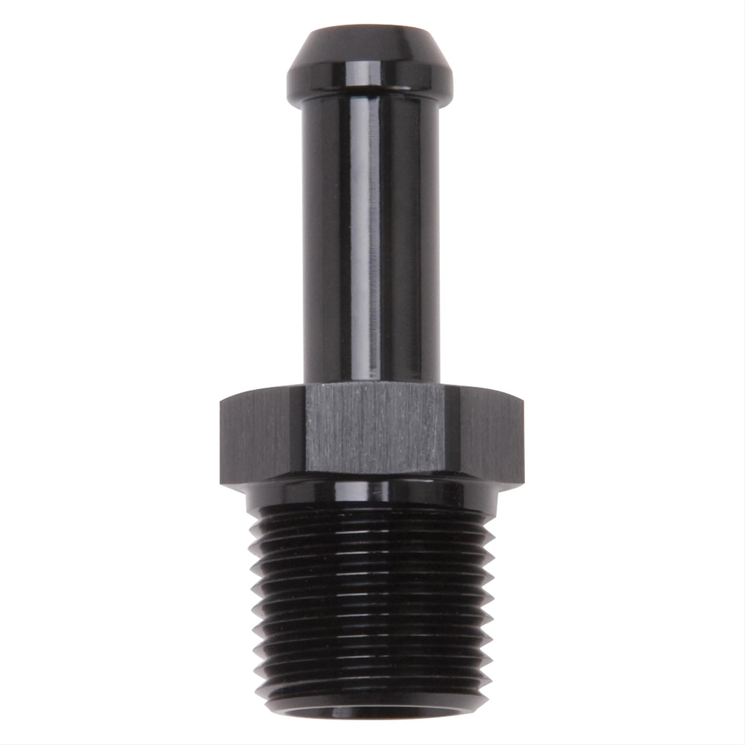 Edelbrock Hose End Straight 3/8In NPT to 3/8In Barb Black Anodize