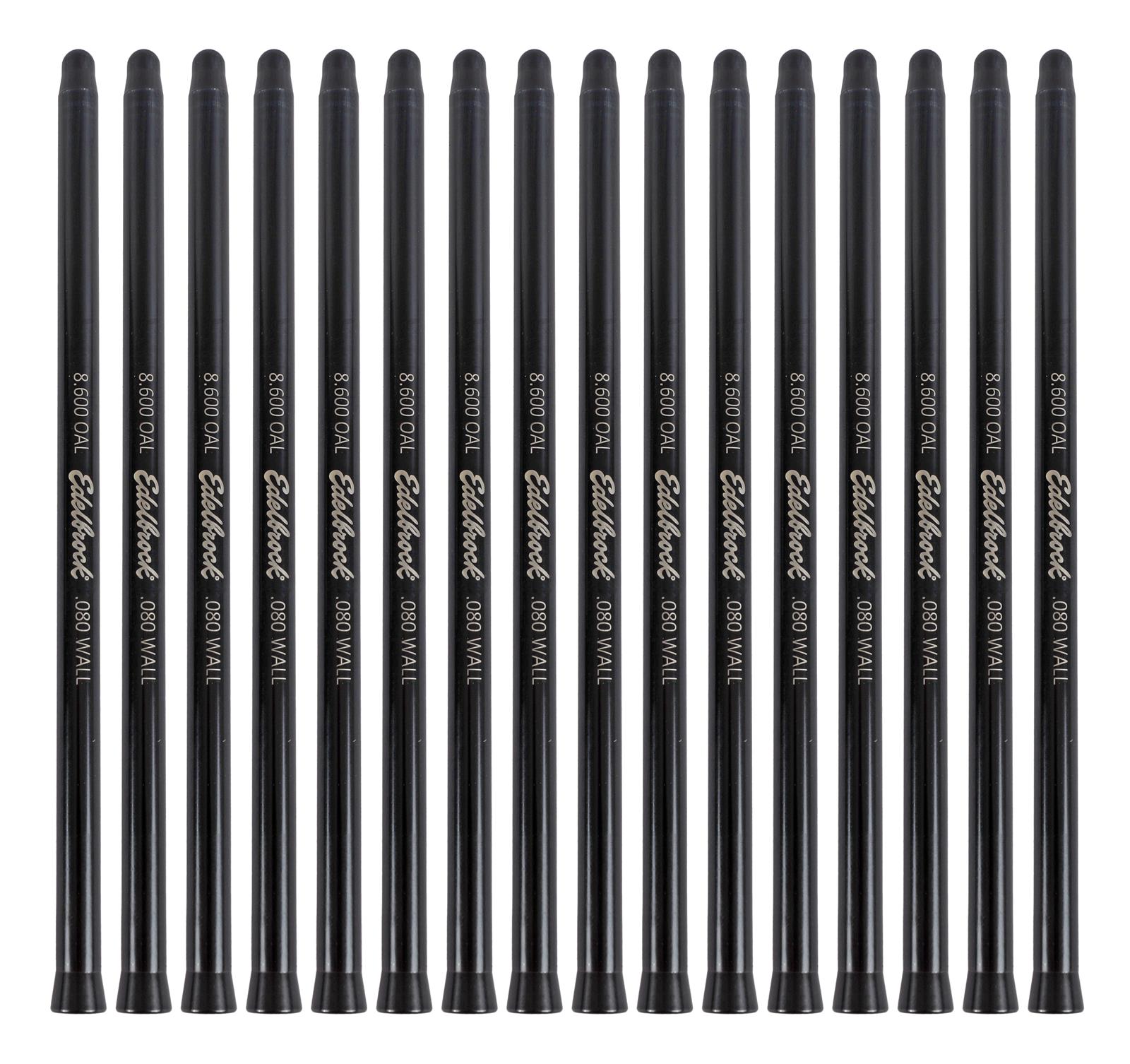 Edelbrock Chromoly Pushrods 9621 Pushrods, 3/8 in. Tube, 5/16 in. Ball/Cup Tips, 8.600 in. Length, Heat-Treated, Chromoly, 0.080 in. Wall Thickness, Set of 16