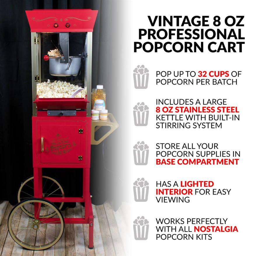 Machine à Popcorn Nostalgia Old Fashion – 17 Pouces – Rouge – 1000W – Chaude