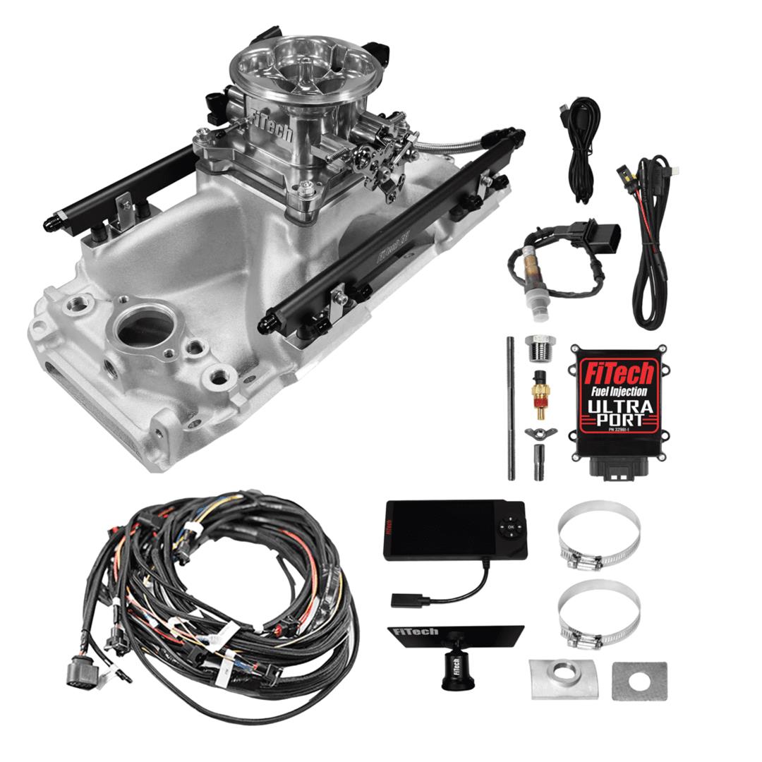 FiTech Ultra Port EFI BBC Systems 30-10-410 Fuel Injection Systems, EFI, Intake Manifold, Uni Brilliant Throttle Body, ECM, Gas, E85, 1000 HP, Chevy, Big Block, Rectangle Port, Kit