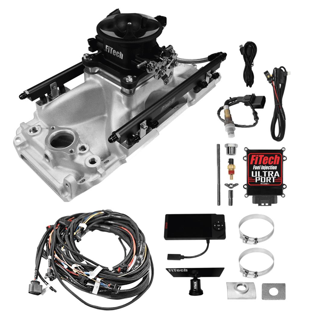 FiTech Ultra Port EFI BBC Systems 30-10-511 Fuel Injection Systems, EFI, Intake Manifold, Uni Black Throttle Body, ECM, Gasoline, E85, 500 HP, Chevy, Big Block, Rectangle Port, Kit