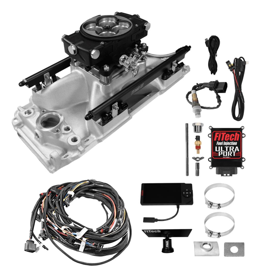 FiTech Ultra Port EFI BBC Systems 30-11-615 Fuel Injection Systems, EFI, Intake Manifold, Black Throttle Body, ECM, Gasoline, E85, 750 HP, Chevy, Big Block, Oval Port, Kit