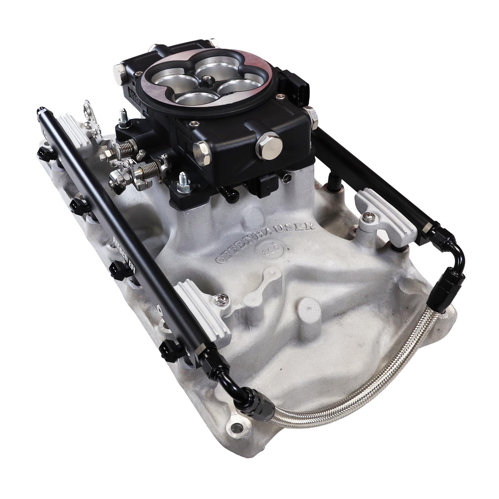 FiTech Ultra Port EFI SBF 351W Systems 30-18-515 Fuel Injection Systems, EFI, Offenhauser VPI, Intake Manifold, Black Throttle Body, ECM, Gasoline, E85, 500 HP, Ford, 351W, Kit thumbnail 2
