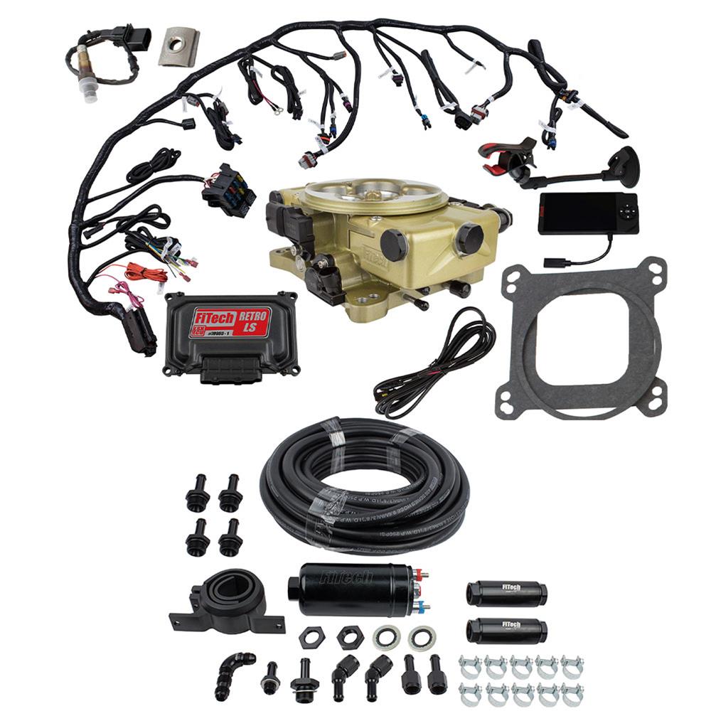 FiTech Retro LS TBI 650 HP System Inline Pump/Regulator Fuel Injection Master Kits 31071 Classic Gold EFI With Delivery & Regulator Kit