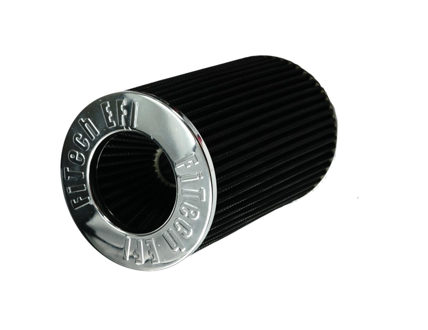 FiTech Cone Style Air Filters 41003 Filter Elements, 4.38 in. Flange, 9.00 in. Length, Dry, Chrome End Cap, LS 102mm Throttle Body, Black, Synthetic, Each