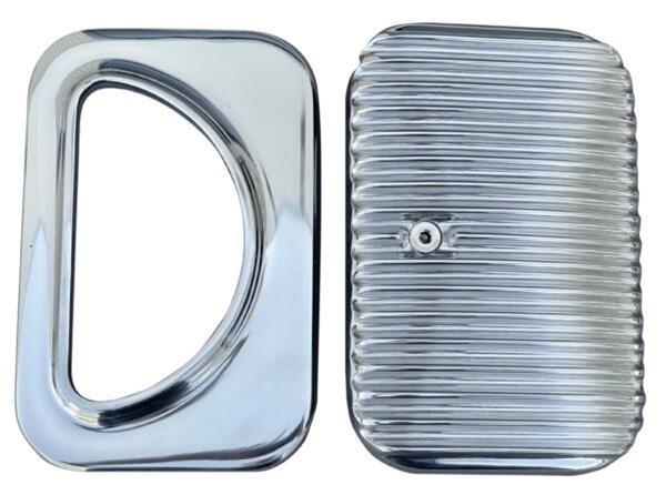 FiTech EFI 3x2 D-Shaped Air Filter Assemblies 42401 Cleaners, Rectangular, Opening, 3 x 2 Systems, Finned Top, Polished, Cotton Gauze Gray Element, with Hardware, Set of 3 thumbnail 2