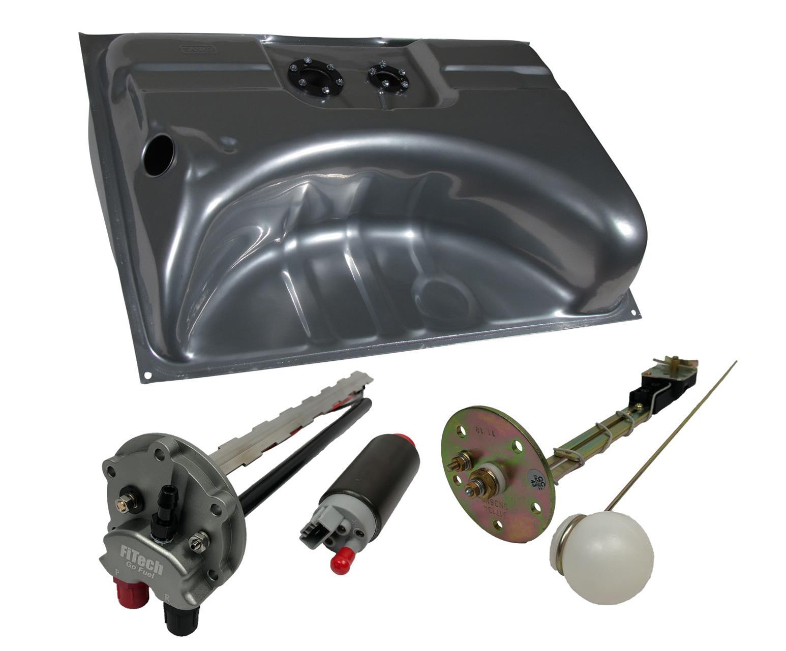 FiTech Go EFI Fuel Tank Kits for 1963-1966 VALIANT, DART, 1964-1966 BARRACUDA - 58007 Tank, 16 Gallon, Steel, Silver Powdercoated, Dodge, Plymouth, Kit