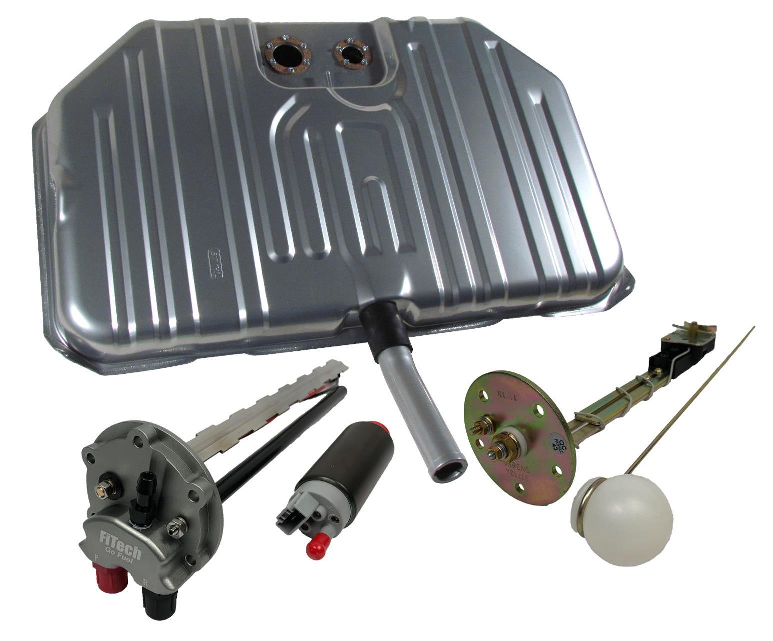 FiTech Go EFI Fuel Tank Kits for 1970 CHEVELLE - 58028 Tank, 20 Gallon, Steel, Silver Powdercoated, Chevrolet, Kit