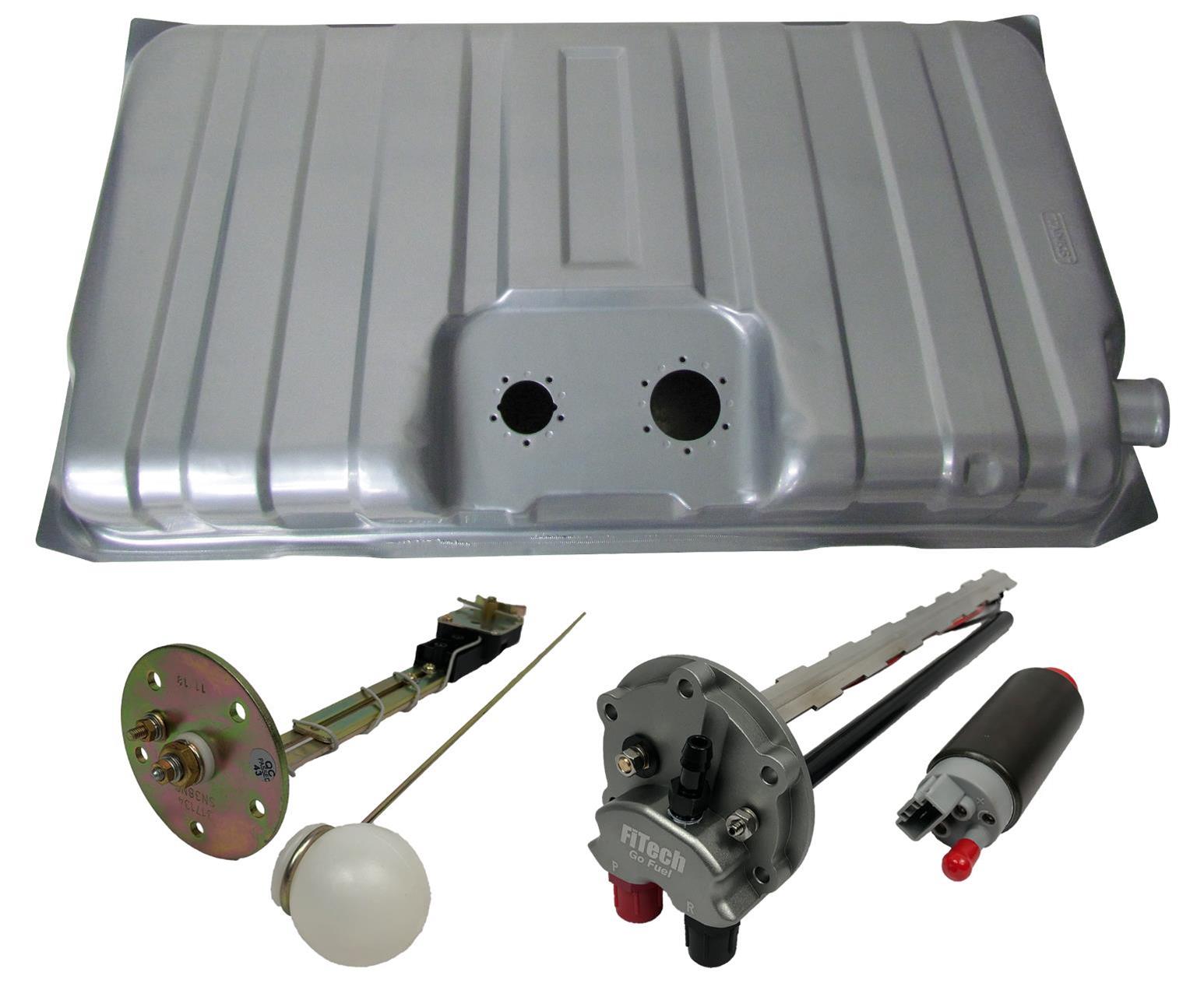 FiTech Go EFI Fuel Tank Kits for 1966-1967 CHEVY II - 58041 Tank, 16 Gallon, Steel, Silver Powdercoated, Chevrolet, Kit