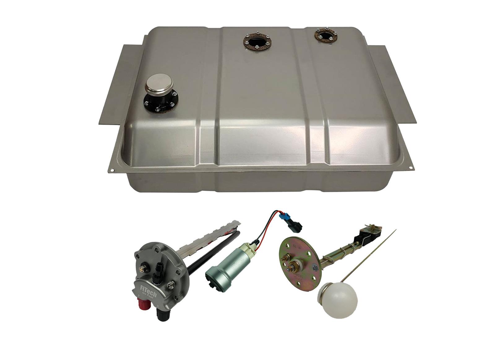 FiTech Go EFI Fuel Tank Kits 58048 Tank, Steel, Silver Powdercoated, Swap, 340 lph, 20 Gallons, Bed Fill Location, Chevy, GMC, Kit