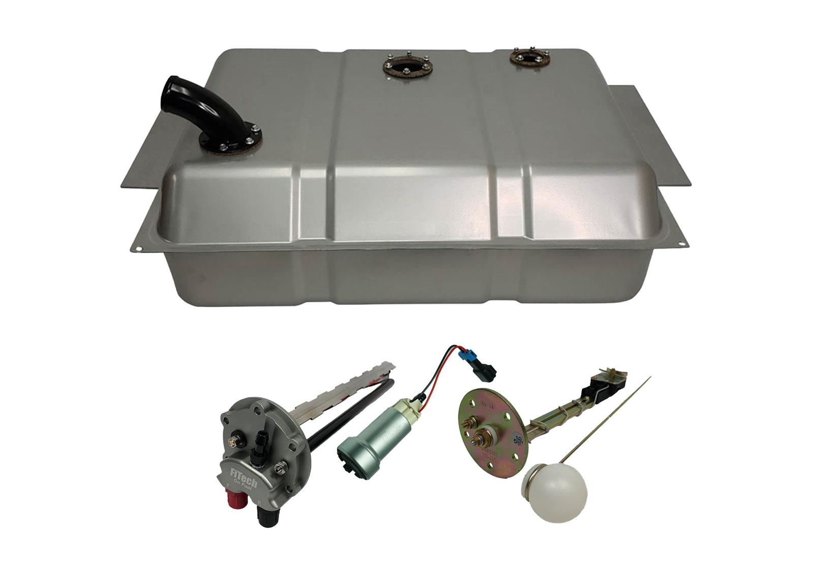 FiTech Go EFI Fuel Tank Kits 58147 Tank, Steel, Silver Powdercoated, Swap, 440 lph, 20 Gallons, Side Fill Location, Chevy, GMC, Kit