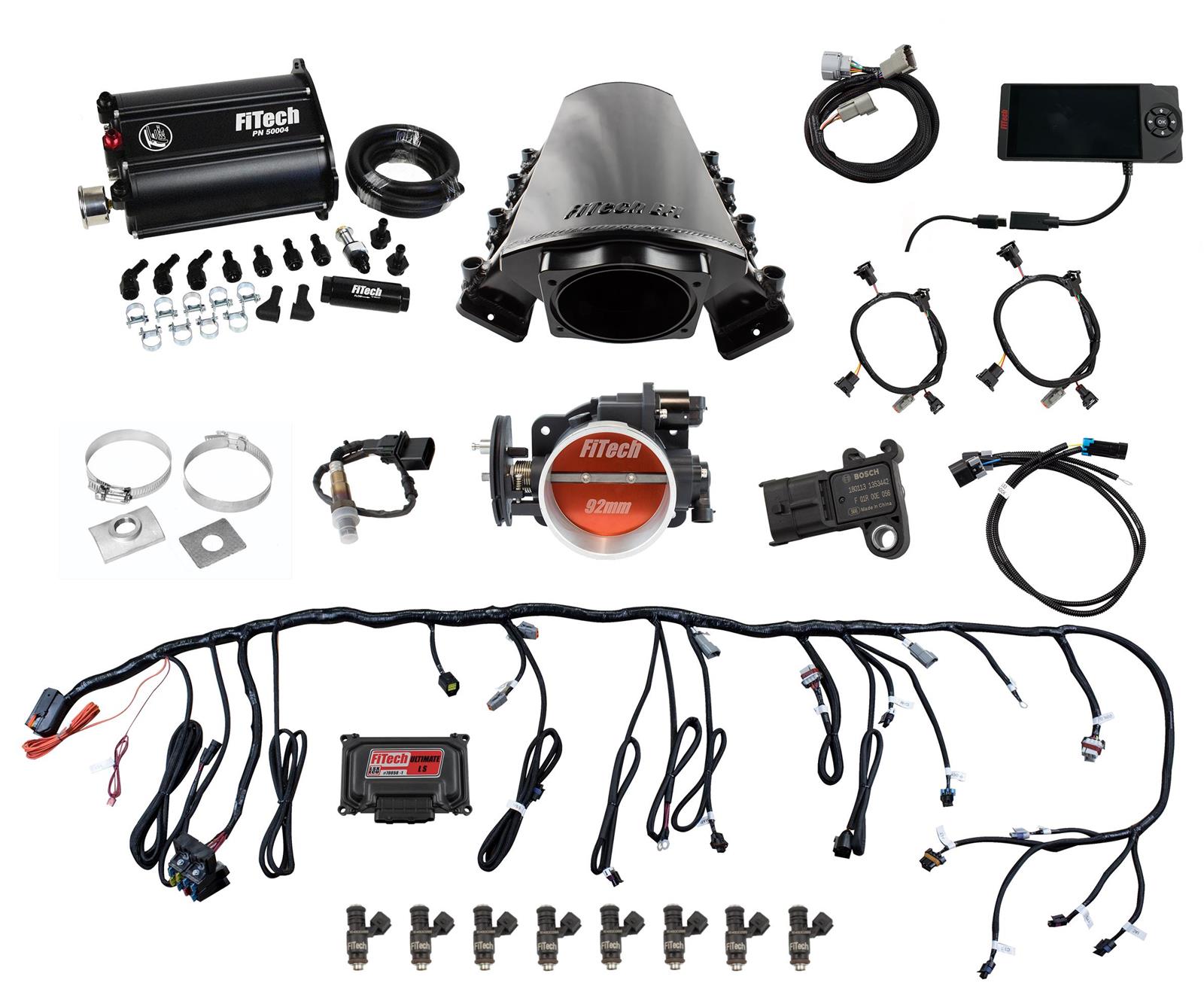 FiTech Ultimate LS EFI 500 HP Fuel Injection Systems with Force 75216 System, LS, HP, Multi-port, LS7 Square Port Heads, Fuel, Transmission Controller, Fuel, Kit