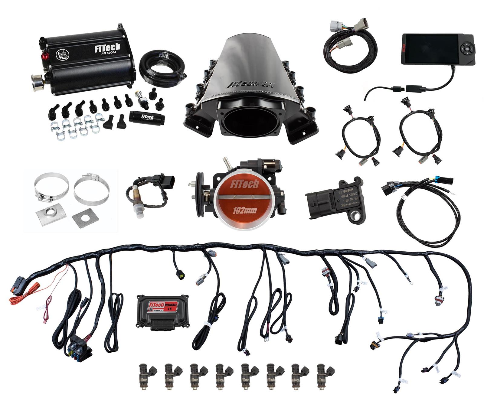 FiTech Ultimate LS EFI 750 HP Fuel Injection Systems with Force 75218 System, LS, HP, Multi-port, LS7 Square Port Heads, Fuel, Transmission Controller, Fuel, Kit