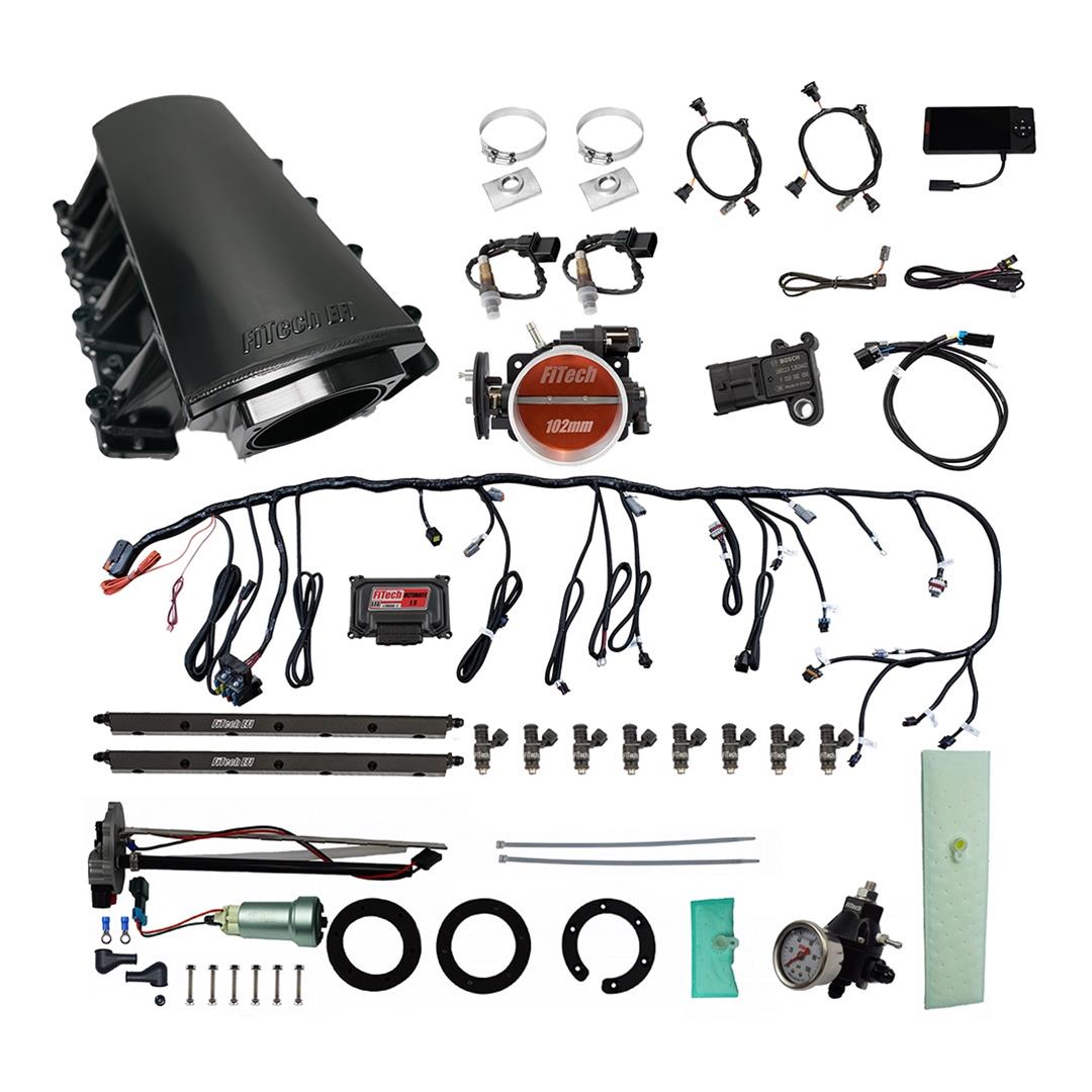 FiTech Ultimate LS EFI 750 HP Fuel Injection Systems with Go In-Tank Module 76117 Systems, System With Short LS7 Port Intake, In Tank 440 LPH Pump & Regulator Master Kit